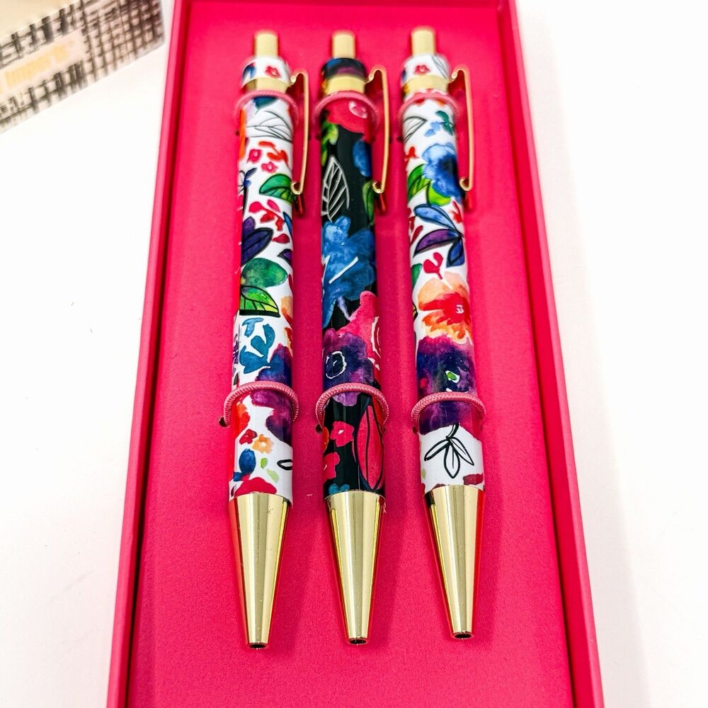 Pier One Imports Multi-Colored Floral Ballpoint Pen Set (3 Pens) NIB